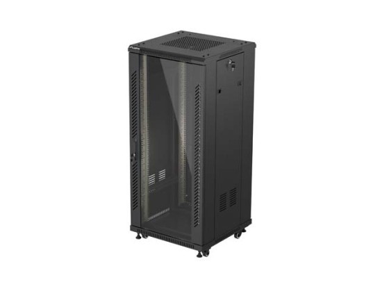 ARMÁRIO RACK DE 19" DE INSTALAÇÃO LIVRE 27U/600X600 (EMBALAGEM PLANA) COM PORTA DE VIDRO LANBERG PRETO