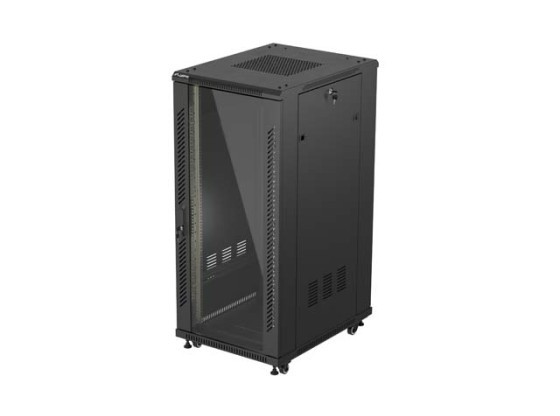 ARMÁRIO RACK DE 19" DE INSTALAÇÃO LIVRE 27U/600X800 (EMBALAGEM PLANA) COM PORTA DE VIDRO LANBERG PRETO