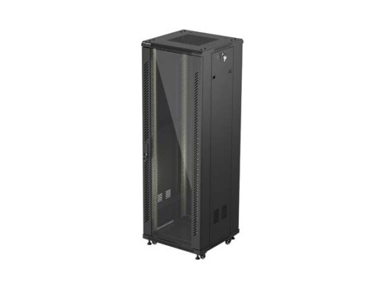 ARMÁRIO RACK DE 19" DE INSTALAÇÃO LIVRE 37U/600X600 (EMBALAGEM PLANA) COM PORTA DE VIDRO LANBERG PRETO
