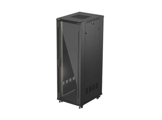 ARMÁRIO RACK DE 19" DE INSTALAÇÃO LIVRE 37U/600X800 (EMBALAGEM PLANA) COM PORTA DE VIDRO LANBERG PRETO
