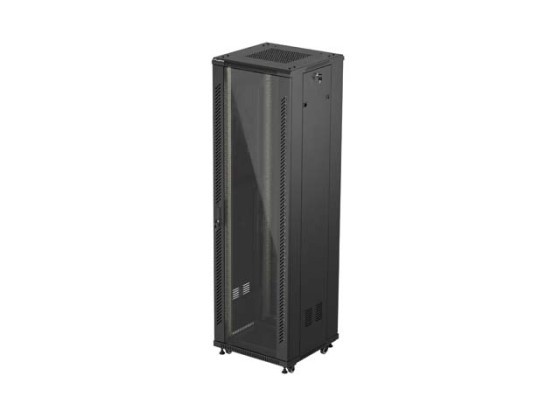 ARMÁRIO RACK DE 19" DE INSTALAÇÃO LIVRE 42U/600X600 (EMBALAGEM PLANA) COM PORTA DE VIDRO LANBERG PRETO
