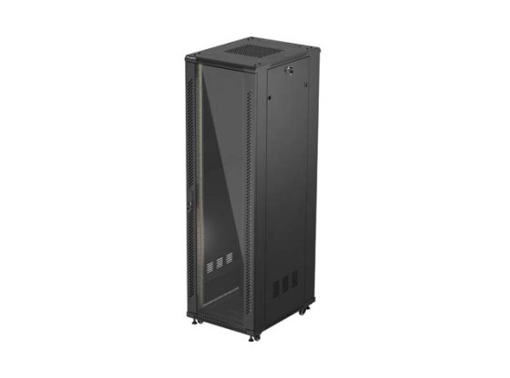 ARMÁRIO RACK DE 19" DE INSTALAÇÃO LIVRE 42U/600X800 (EMBALAGEM PLANA) COM PORTA DE VIDRO LANBERG PRETO