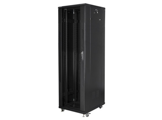 ARMÁRIO RACK DE 19" DE INSTALAÇÃO LIVRE 47U/800X1000 COM PORTA DE VIDRO LANBERG PRETO (MONTADO)