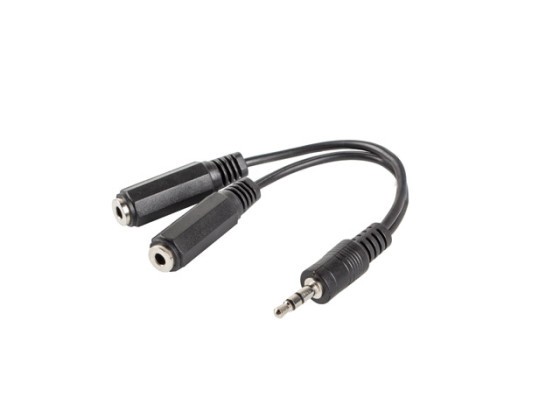 MINIJACK 3.5MM(M) 3PIN->2X MINIJACK 3.5MM(F) 3PIN CABO ADAPTADOR 10CM PRETO LANBERG