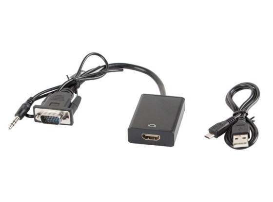 CABO ADAPTADOR VGA(M)+MINIJACK 3.5MM(M)-&gt;HDMI(F) 20CM PRETO LANBERG