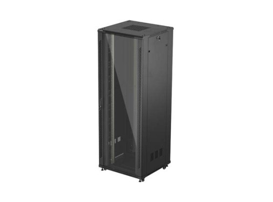 ARMÁRIO DE INSTALAÇÃO PARA MONTAGEM EM BASTIDOR 19" 47U 800X800 PORTA DE VIDRO PRETA LANBERG (EMBALAGEM PLANA)