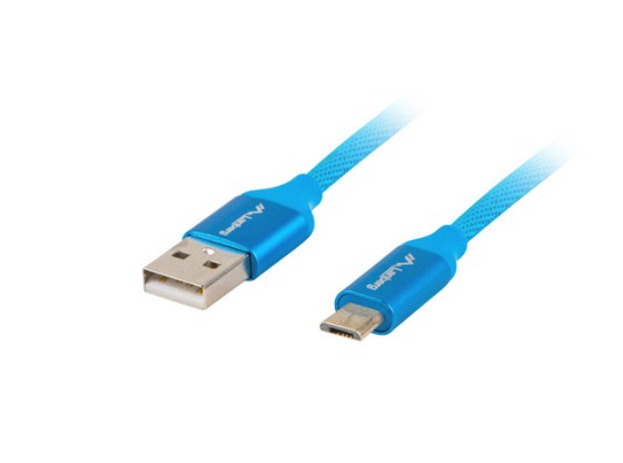 CABO USB MICRO(M)-&gt;USB-A(M) 2.0 1M AZUL PREMIUM QC 3.0 LANBERG