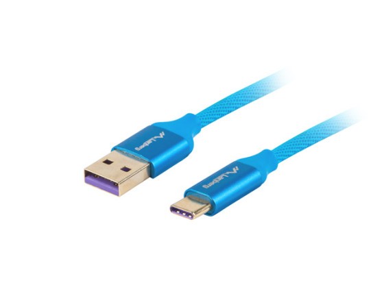 CABO USB-C(M)-&gt;USB-A(M) 2.0 0,5M AZUL PREMIUM 5A LANBERG