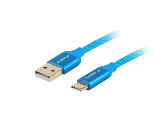 CABO USB-C(M)-&gt;USB-A(M) 2.0 1M AZUL PREMIUM QC 3.0 LANBERG