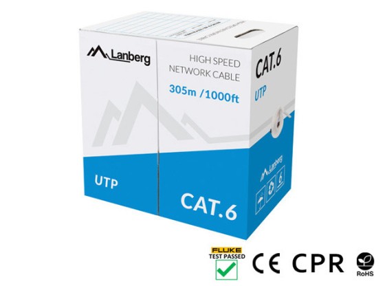 CABO LAN CAT.6 UTP 305M SÓLIDO CU GREY CPR + FLUKE PASSED LANBERG