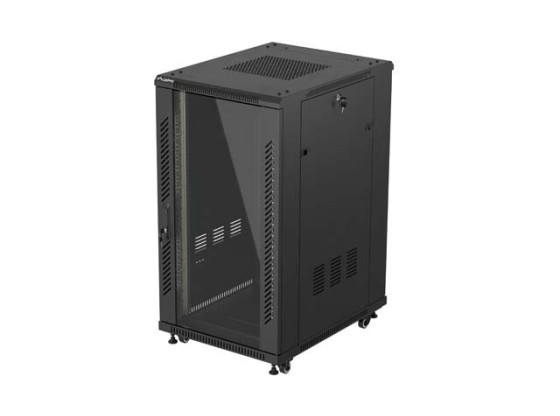 ARMÁRIO DE INSTALAÇÃO RACK 19" 22U 600X800 PORTA DE VIDRO PRETO LANBERG (EMBALAGEM PLANA)