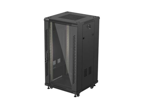 ARMÁRIO DE INSTALAÇÃO RACK 19" 22U 600X600 PORTA DE VIDRO PRETO LANBERG (EMBALAGEM PLANA)