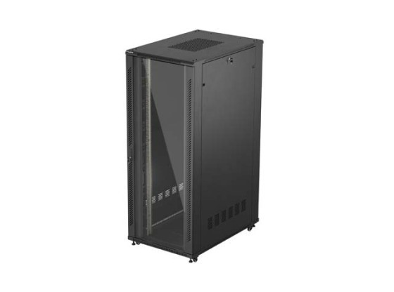 ARMÁRIO DE INSTALAÇÃO PARA MONTAGEM EM BASTIDOR 19" 42U 800X1200 PORTA DE VIDRO PRETA LANBERG (EMBALAGEM PLANA)
