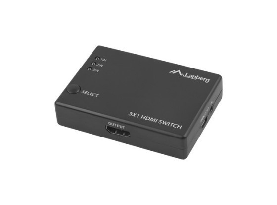 SWITCH VIDEO LANBERG 3X HDMI PRETO + PORTA MICRO USB + CONTROLO REMOTO