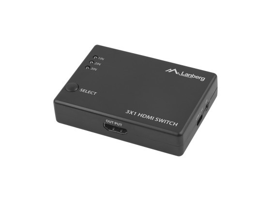 COMUTADOR DE VÍDEO LANBERG 3X HDMI, PRETO + PORTA USB-C + COMANDO À DISTÂNCIA V2
