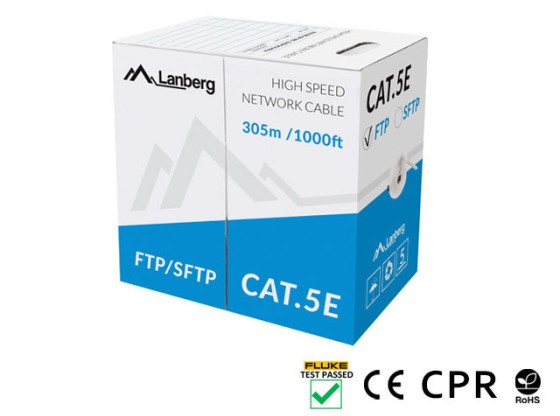 CABO LAN CAT.5E SFTP 305M SÓLIDO CU CPR + FLUKE PASSED GREY LANBERG