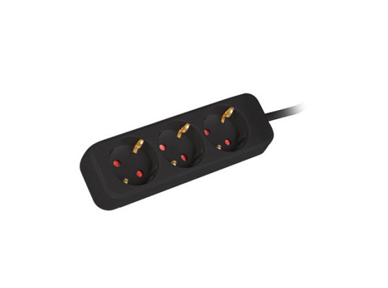 EXTENSÃO ELÉCTRICA LANBERG 1,5M 3X TOMADAS SCHUKO CABO DE COBRE DE QUALIDADE PRETO