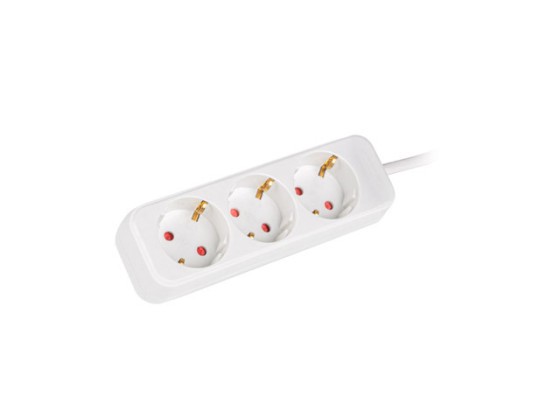 EXTENSÃO ELÉCTRICA LANBERG 1,5M 3X TOMADAS SCHUKO CABO DE COBRE DE QUALIDADE BRANCO