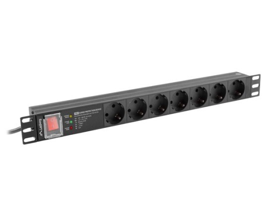 UNIDADE DE DISTRIBUIÇÃO DE ENERGIA (PDU) PRO 19" LANBERG 1U 16A 2M 7X TOMADAS SCHUKO SPD-3MP PRETO