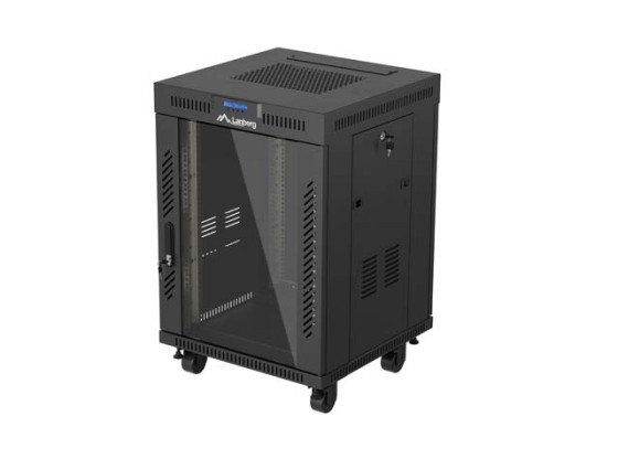 ARMÁRIO RACK DE 19" DE INSTALAÇÃO LIVRE 15U/600X600 (EMBALAGEM PLANA) COM PORTA DE VIDRO LCD PRETO LANBERG V2