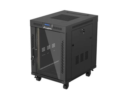ARMÁRIO RACK DE 19" DE INSTALAÇÃO LIVRE 15U/600X800 (EMBALAGEM PLANA) COM PORTA DE VIDRO LCD PRETO LANBERG V2
