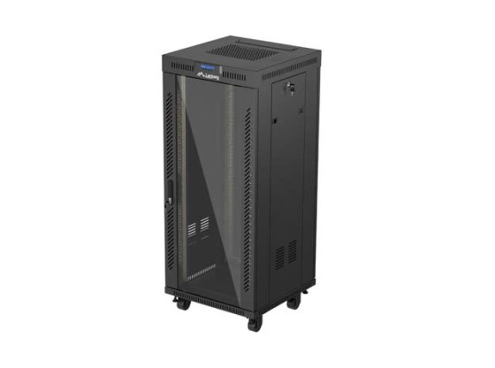 ARMÁRIO RACK DE 19" DE INSTALAÇÃO LIVRE 27U/600X600 (EMBALAGEM PLANA) COM PORTA DE VIDRO LCD PRETO LANBERG V2