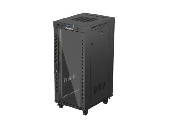 ARMÁRIO RACK DE 19" DE INSTALAÇÃO LIVRE 27U/600X800 (EMBALAGEM PLANA) COM PORTA DE VIDRO LCD PRETO LANBERG V2
