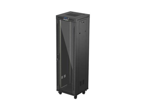 ARMÁRIO RACK DE 19" DE INSTALAÇÃO LIVRE 42U/600X600 (EMBALAGEM PLANA) COM PORTA DE VIDRO LCD PRETO LANBERG V2