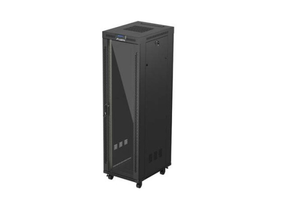 ARMÁRIO RACK DE 19" DE INSTALAÇÃO LIVRE 42U/600X800 (EMBALAGEM PLANA) COM PORTA DE VIDRO LCD PRETO LANBERG V2