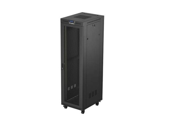 ARMÁRIO RACK DE 19" DE INSTALAÇÃO LIVRE 42U/600X800 (EMBALAGEM PLANA) COM PORTA DE REDE LCD PRETO LANBERG V2