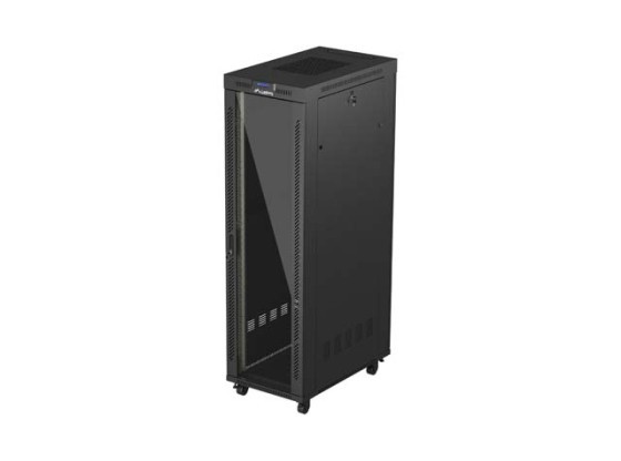 ARMÁRIO RACK 19" DE INSTALAÇÃO LIVRE 42U/600X1000 (EMBALAGEM PLANA) COM PORTA DE VIDRO LCD PRETO LANBERG V2