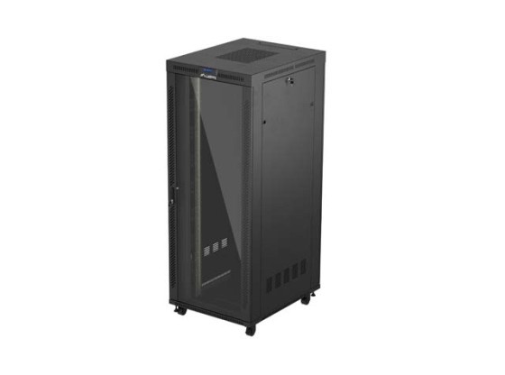 ARMÁRIO RACK 19" DE INSTALAÇÃO LIVRE 42U/800X1000 (EMBALAGEM PLANA) COM PORTA DE VIDRO LCD PRETO LANBERG V2
