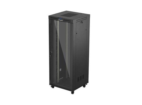 ARMÁRIO RACK 19" DE INSTALAÇÃO LIVRE 42U/800X800 (EMBALAGEM PLANA) COM PORTA DE VIDRO LCD PRETO LANBERG V2