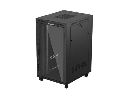 ARMÁRIO RACK 19" DE INSTALAÇÃO LIVRE 27U/800X1000 (EMBALAGEM PLANA) COM PORTA DE VIDRO LCD PRETO LANBERG V2