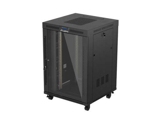 ARMÁRIO RACK 19" DE INSTALAÇÃO LIVRE 22U/800X800 (EMBALAGEM PLANA) COM PORTA DE VIDRO LCD PRETO LANBERG V2