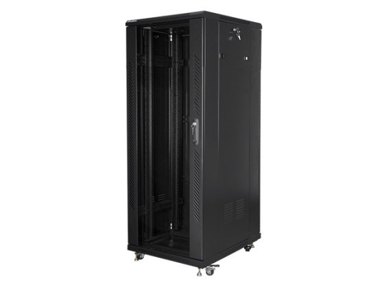 ARMÁRIO RACK 19" DE INSTALAÇÃO LIVRE 32U/600X800 COM PORTA DE VIDRO LANBERG PRETO (MONTADO)