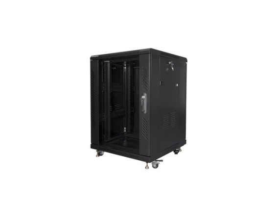 ARMÁRIO RACK DE 19" DE INSTALAÇÃO LIVRE 15U/600X600 COM PORTA DE VIDRO LANBERG PRETO (MONTADO)