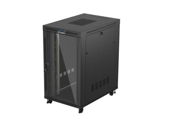 ARMÁRIO RACK 19" DE INSTALAÇÃO LIVRE 27U/800X1200 (EMBALAGEM PLANA) COM PORTA DE VIDRO LCD PRETO LANBERG