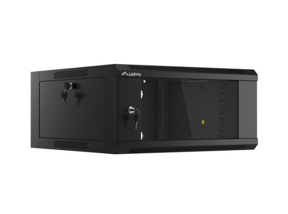 ARMÁRIO RACK 19" DE MONTAGEM NA PAREDE 4U/600 COM PORTA DE VIDRO LANBERG PRETO (MONTADO)