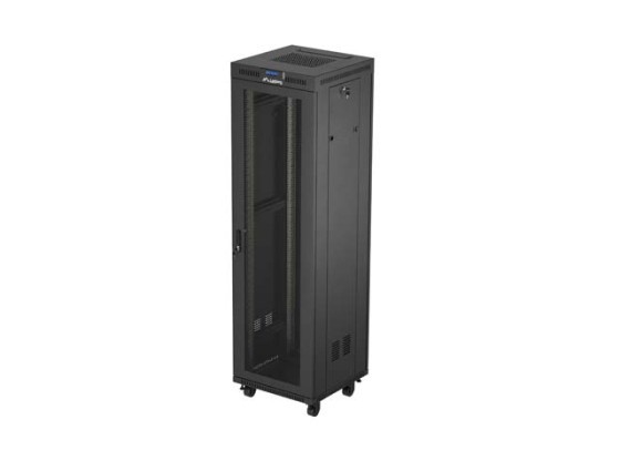 ARMÁRIO RACK DE 19" DE INSTALAÇÃO LIVRE 42U/600X600 (EMBALAGEM PLANA) COM PORTA DE REDE LCD PRETO LANBERG V2
