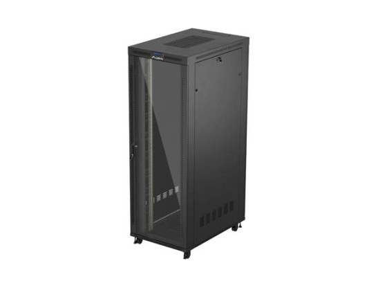 ARMÁRIO DE INSTALAÇÃO PARA MONTAGEM EM BASTIDOR 19" 47U 800X1200 PORTA DE VIDRO PRETO LCD LANBERG (EMBALAGEM PLANA) V2