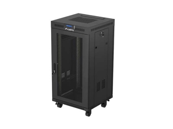 ARMÁRIO RACK DE 19" DE INSTALAÇÃO LIVRE 22U/600X600 (EMBALAGEM PLANA) COM PORTA DE REDE LCD PRETO LANBERG V2