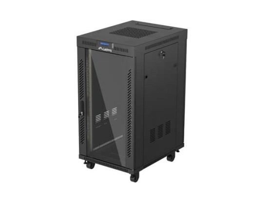 RACK DE INSTALAÇÃO 19" 22U 600X800 PORTA DE VIDRO LANBERG PRETA (EMBALAGEM PLANA) V2