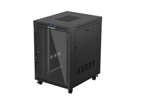 ARMÁRIO DE INSTALAÇÃO PARA MONTAGEM EM BASTIDOR 19" 22U 800X1000 PORTA DE VIDRO PRETA LCD LANBERG (EMBALAGEM PLANA) V2