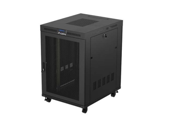 ARMÁRIO RACK DE 19" DE INSTALAÇÃO LIVRE 22U/800X1000 (EMBALAGEM PLANA) COM PORTA DE REDE LCD PRETO LANBERG V2