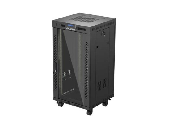 RACK DE INSTALAÇÃO 19" 22U 600X600 PORTA DE VIDRO LANBERG PRETO (EMBALAGEM PLANA) V2