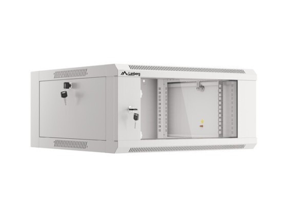 RACK DE INSTALAÇÃO 19" 4U 600 PORTA DE VIDRO CINZENTA LANBERG (MONTADO)