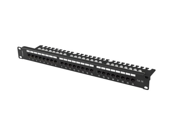 PATCH PANEL 24 PORTAS 1U 19" CAT.5E UTP COM PRATELEIRA PRETO LANBERG