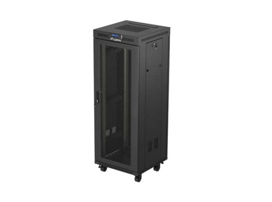 ARMÁRIO DE INSTALAÇÃO PARA MONTAGEM EM BASTIDOR 19" 32U 600X600 PRETO LCD PORTA PERFURADA LANBERG (EMBALAGEM PLANA)