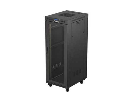 ARMÁRIO DE INSTALAÇÃO PARA MONTAGEM EM BASTIDOR 19" 32U 600X800 PRETO LCD PORTA PERFURADA LANBERG (EMBALAGEM PLANA)